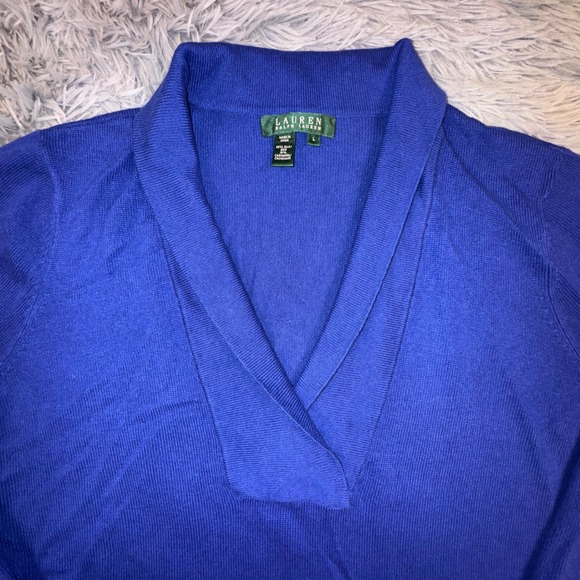 Ralph Lauren LRL Womens Large Royal Blue Cashmere Silk Shawl Collar Knit Sweater - Picture 3 of 10